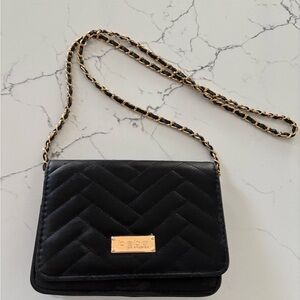 Bebe Quilted Black Crossbody Bag with Gold Chain